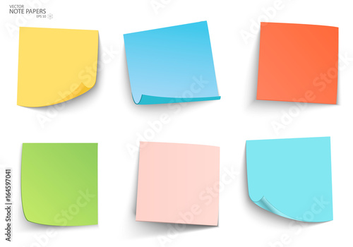 Set of color sheets of note papers. Vector illustration