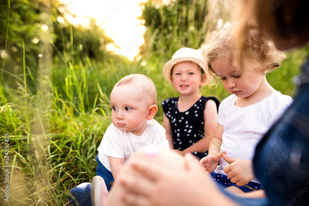 Cute little children outside in in green summer nature. Cute little children outside in in green summer nature.