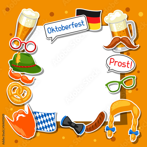 Oktoberfest frame with photo booth stickers. Design for festival and party