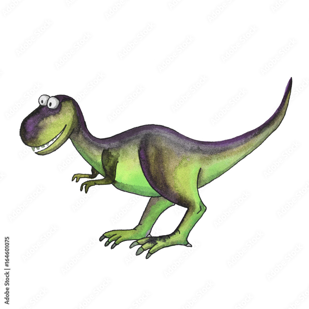 Obraz premium prehistoric dinosaur tyrannosaurus t rex isolated on white background. Fossil animals and reptiles in cartoon watercolor style.