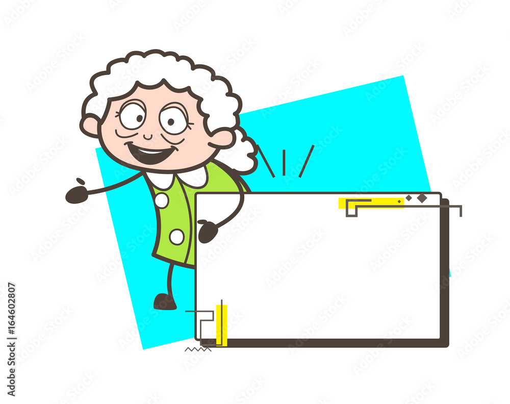 Cartoon Granny with Blank Banner Vector Illustration Cartoon Granny with Blank Banner Vector Illustration