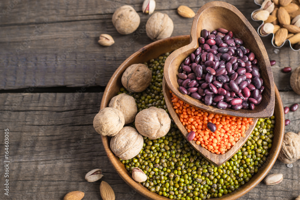 Sources of vegetable protein. collection of various legumes and nuts. Sources of vegetable protein. collection of various legumes and nuts.