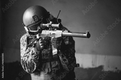 Black ,white photo of soldier © snedorez