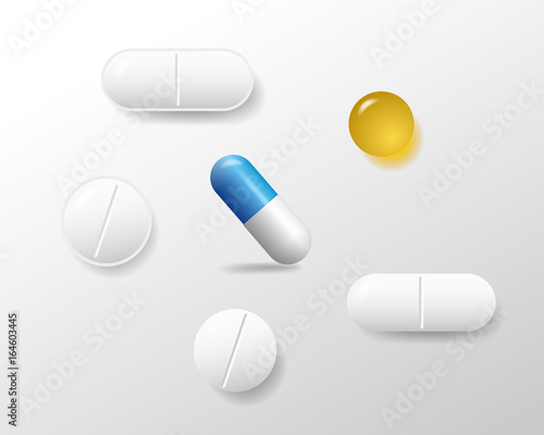 Set of various vector pills and tablets isolated on white background