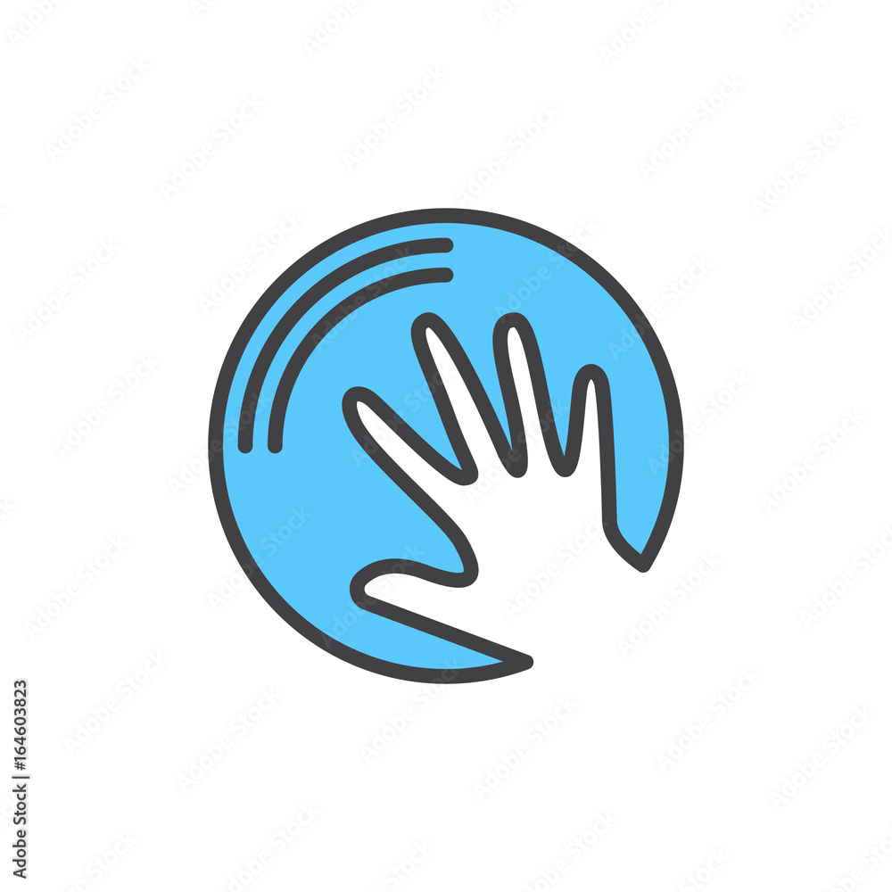Handmade filled outline icon, line vector sign, linear colorful pictogram. Hand in circle Symbol, logo illustration. Pixel perfect Handmade filled outline icon, line vector sign, linear colorful pictogram. Hand in circle Symbol, logo illustration. Pixel perfect