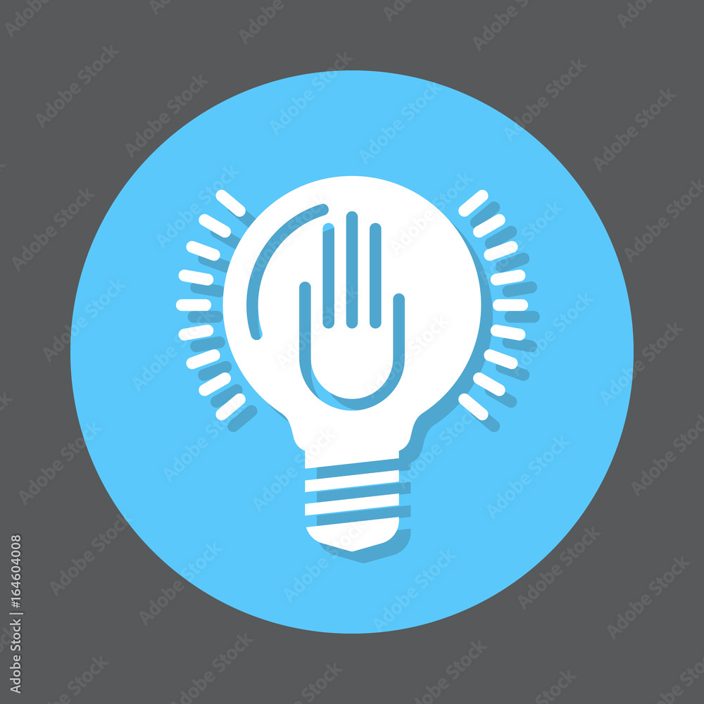 Hand in idea bulb flat icon. Round colorful button, circular vector sign, logo illustration. Flat style design Hand in idea bulb flat icon. Round colorful button, circular vector sign, logo illustration. Flat style design