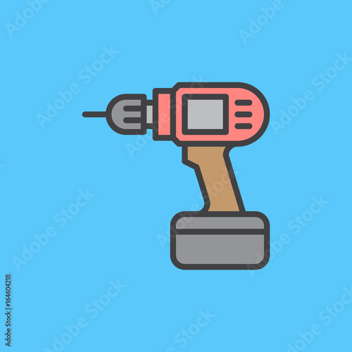 Electric hand drill filled outline icon, line vector sign, linear colorful pictogram. Symbol, logo illustration. Pixel perfect