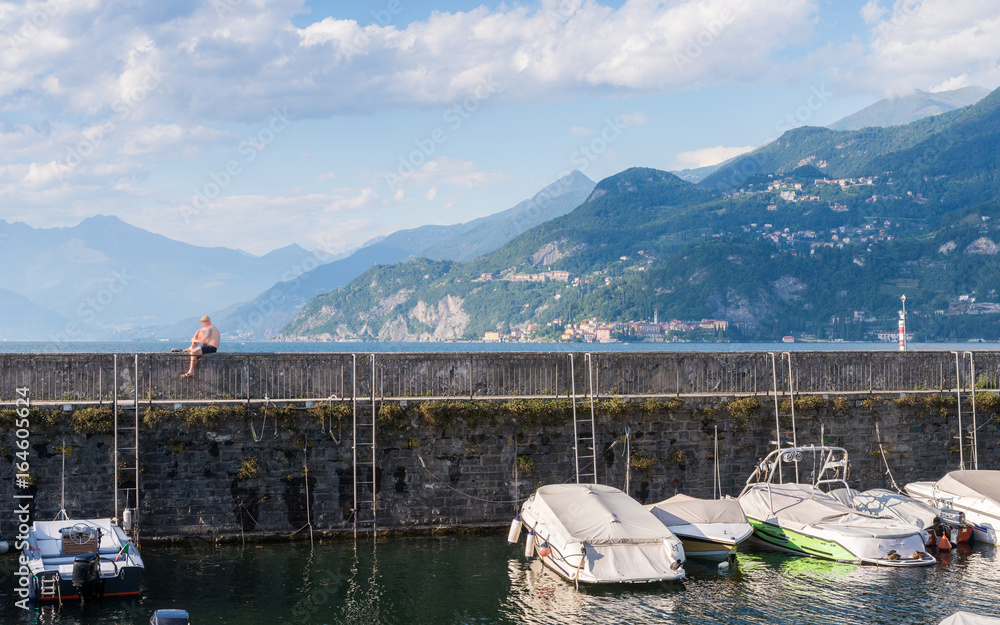 The harbour at Bellano on Lake Como, Lombardy, Italy