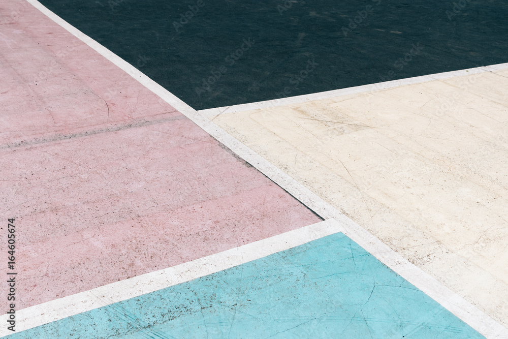 Multi-colored concrete court on the playground