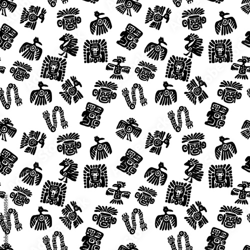 Seamless maya pattern. Black and white ethnic elements.