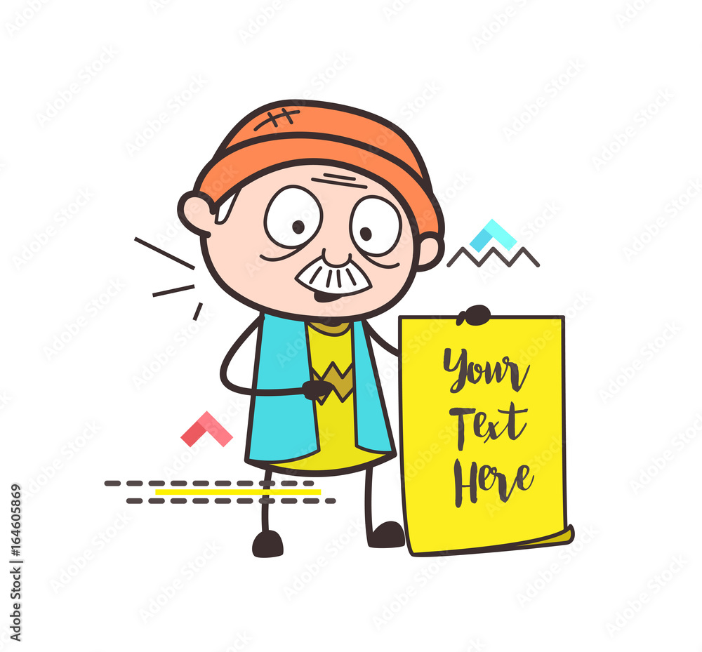Cartoon Grandpa with Parchment Banner Vector Illustration Cartoon Grandpa with Parchment Banner Vector Illustration