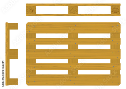 Euro pallet in three views. Flat vector.