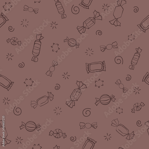 Candy day. Seamless retro pattern of candy and sweets. 