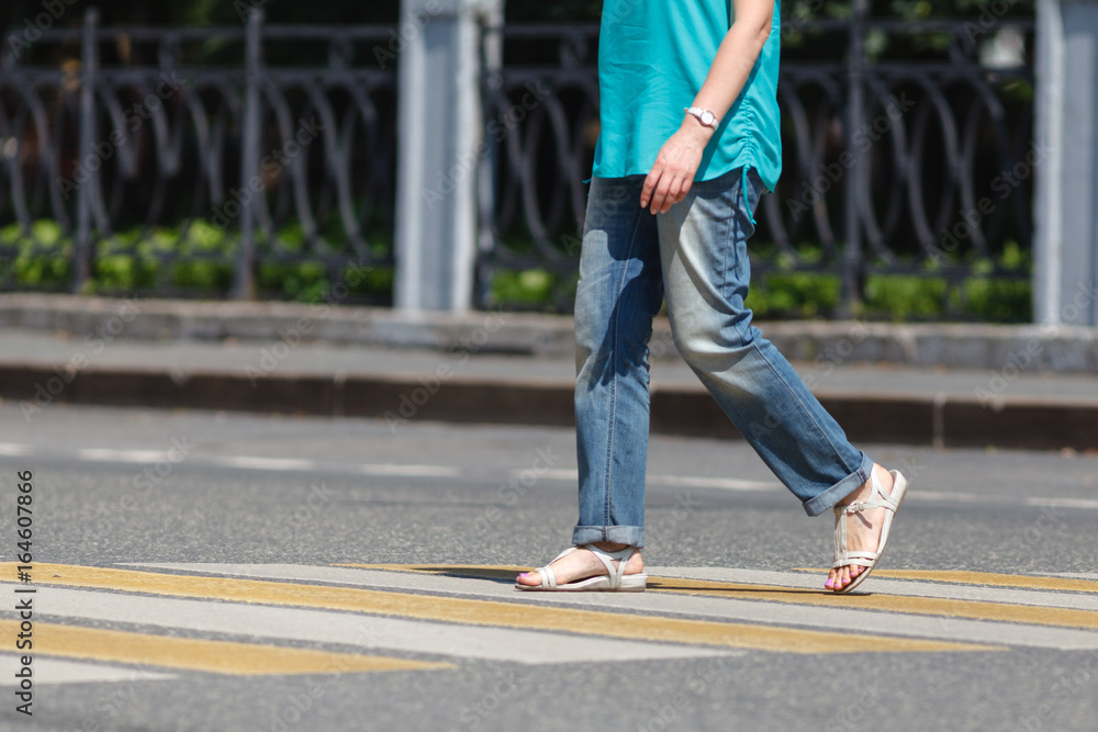 Close up of person walking on street