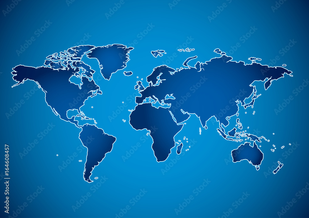 blue background with map of the world - vector with radial gradient ...