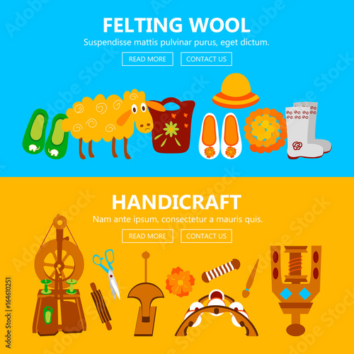 Handmade banners with instruments for felting