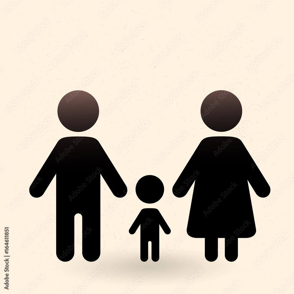 Vector Black Silhouette Family Icon - Parents and Child Vector Black Silhouette Family Icon - Parents and Child