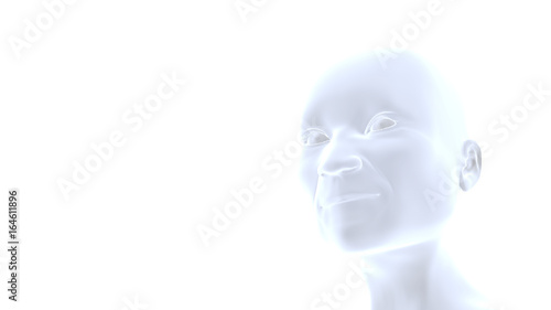 profile of a smiling elderly person looking upward (3d illustration on a white background)