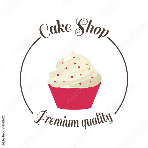 Logo sweet cupcake shop. Template badge logo for bakery. Cake vector illustration