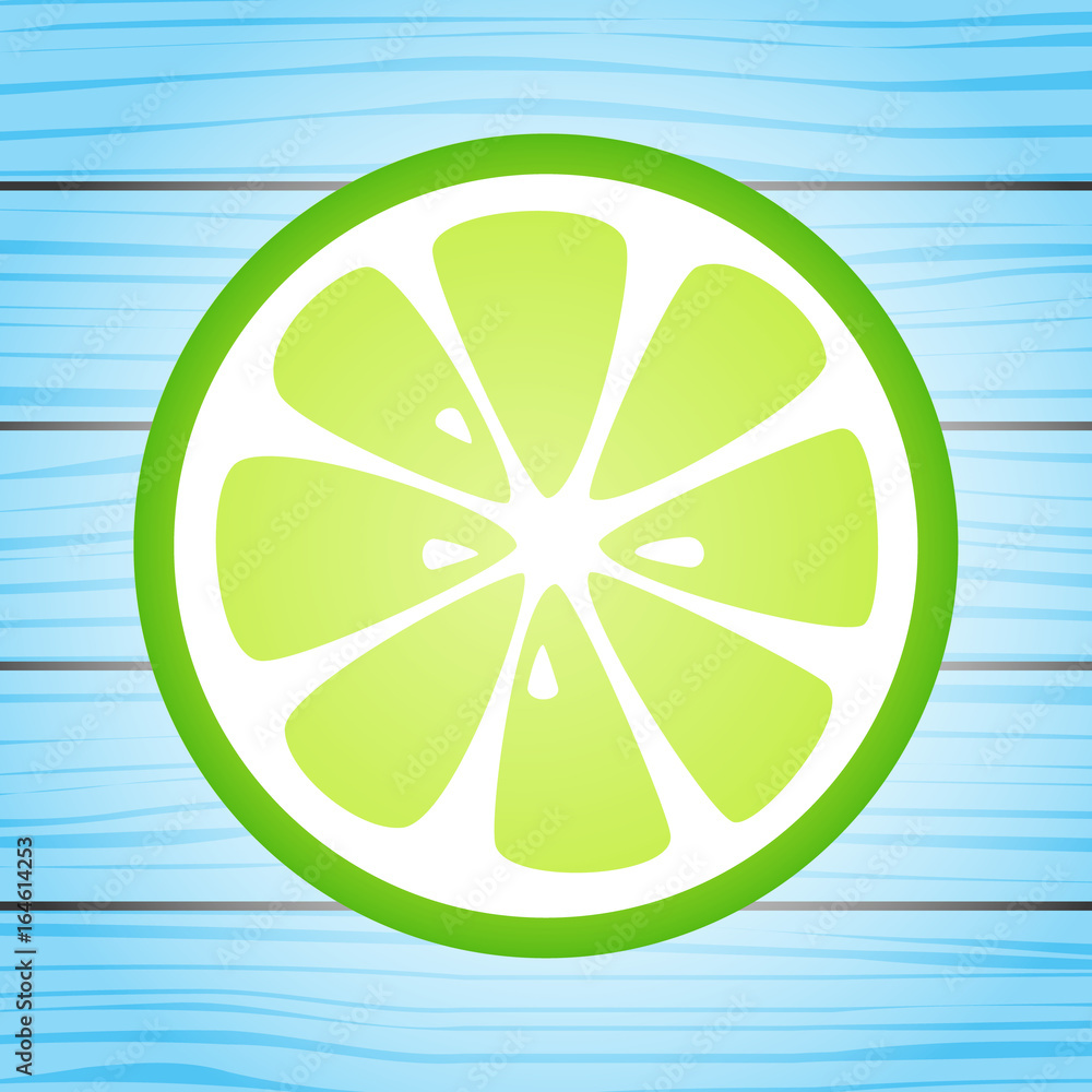 Juicy lime on blue wooden background. Vector. Juicy lime on blue wooden background. Vector.