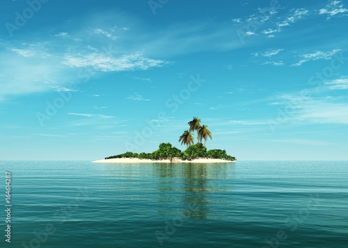 Tropical island with palm trees in the ocean, seascape, 3D rendering 