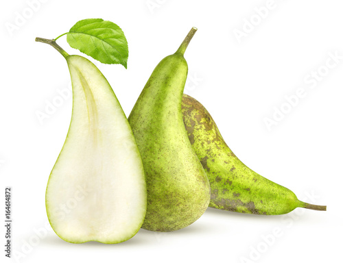 Green conference pears isolated on white