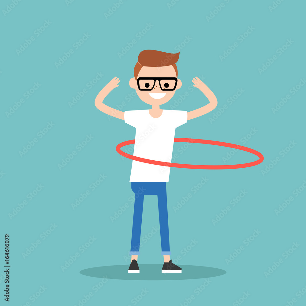 Young character twirling a hoop around the waist / flat editable vector illustration, clip art Young character twirling a hoop around the waist / flat editable vector illustration, clip art