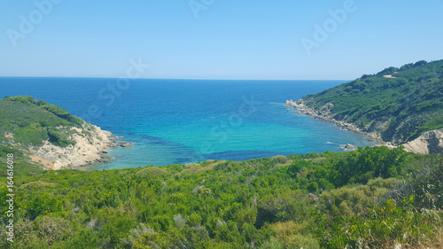 Beautiful beach on Skiathos island in Greece, windy summer day in June © bluelela