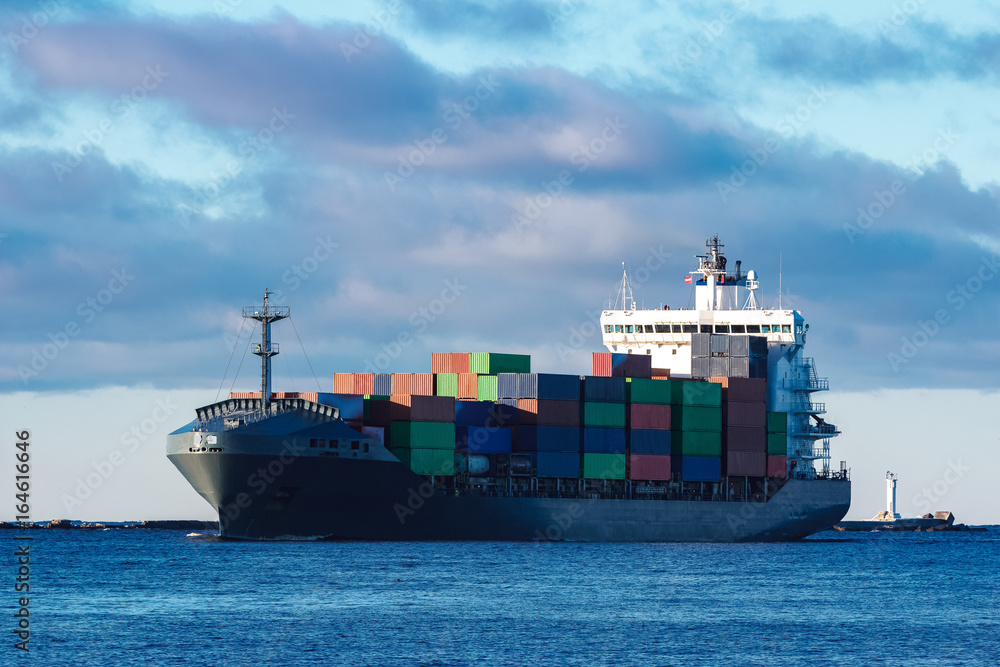 Fototapeta premium Grey container ship