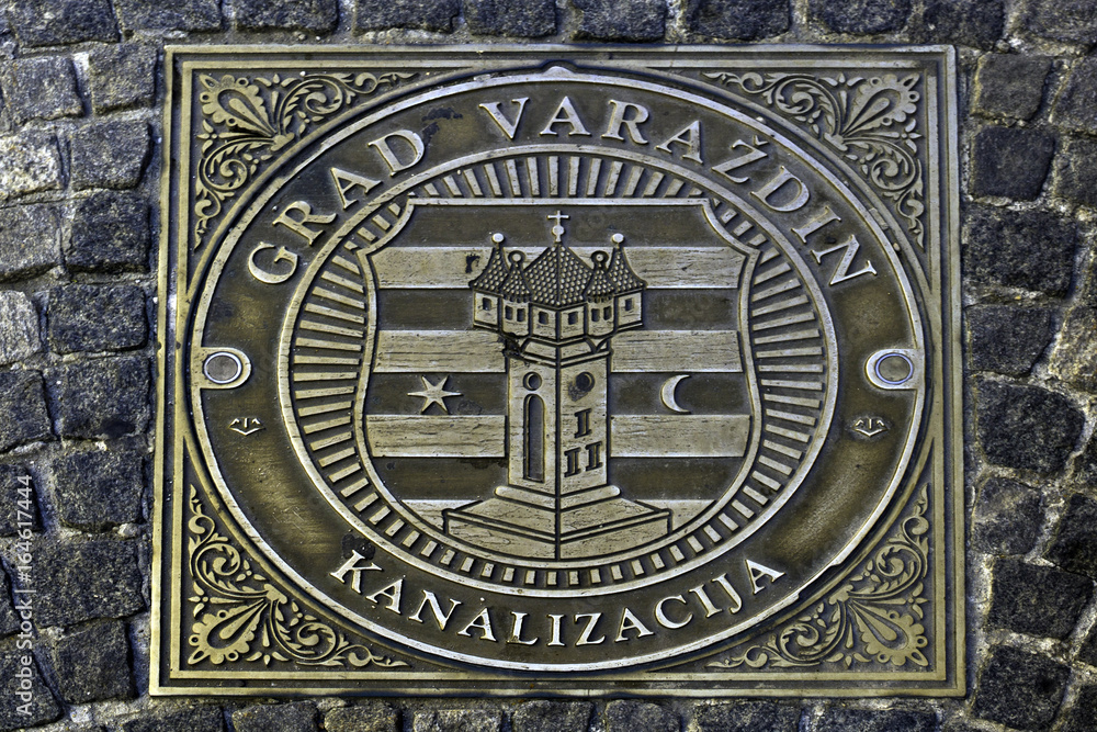 Historical commemorative Plaque as street decoration  in Varazdin, Croatia