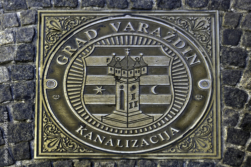 Historical commemorative Plaque as street decoration in Varazdin, Croatia