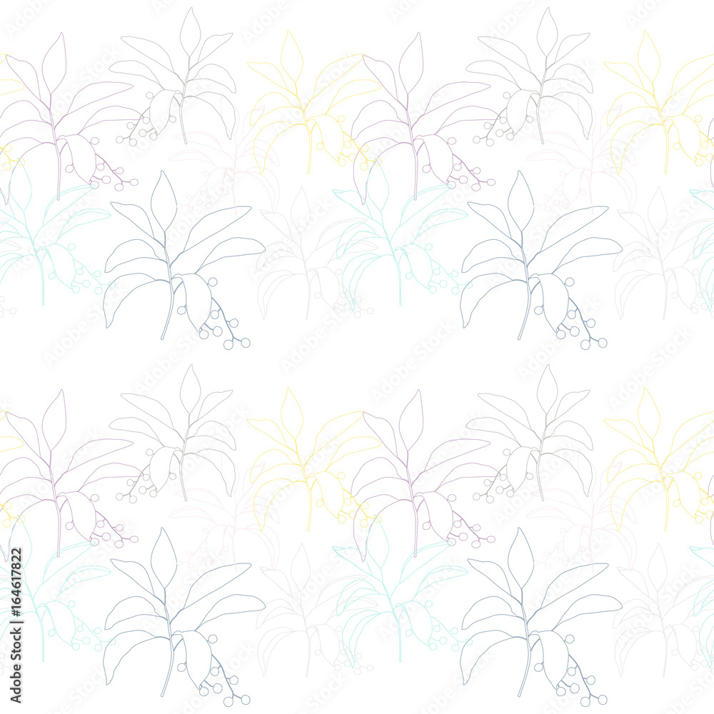Vector botanical seamless pattern with simple hand drawn twigs with leaves and berries.