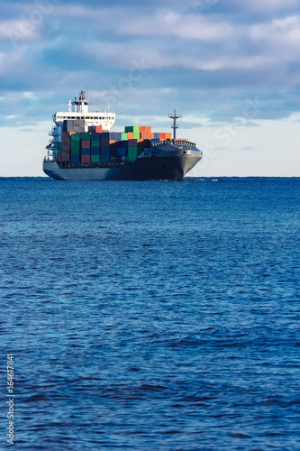 Grey container ship
