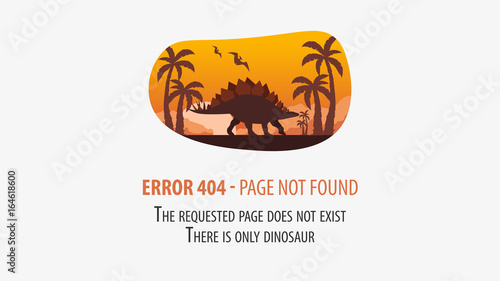 404 Error with dinosaur. Page not found. UI UX template for website. Vector illustration.
