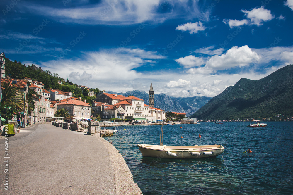 Sunny day by the Kotor bay in Montenegro.
