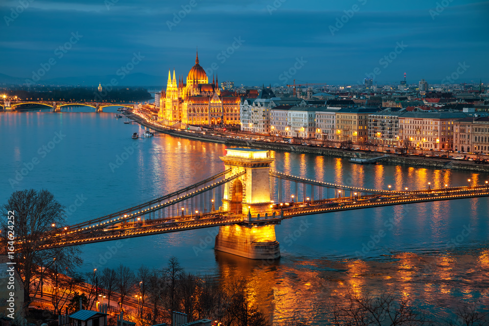 Overview of Budapest at sunset