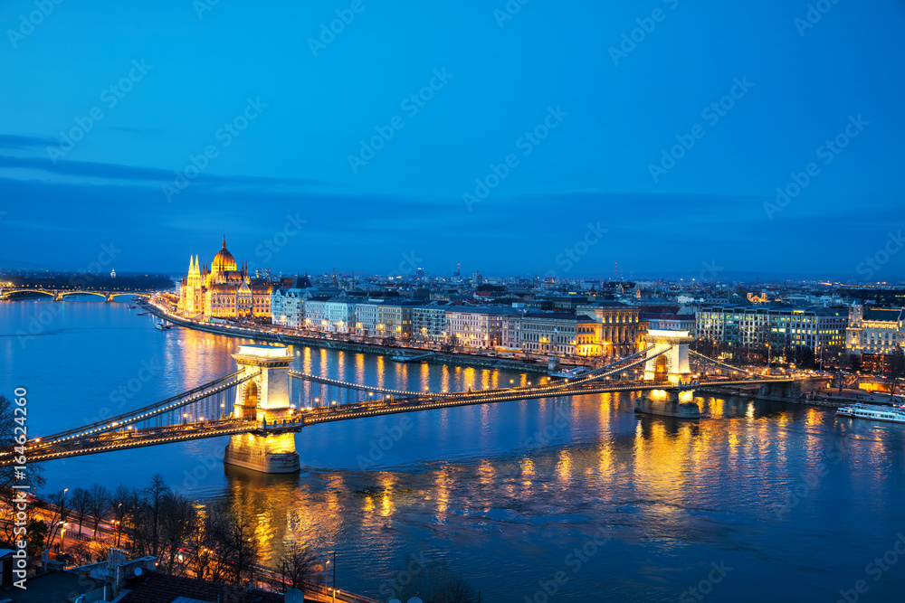 Overview of Budapest at sunset