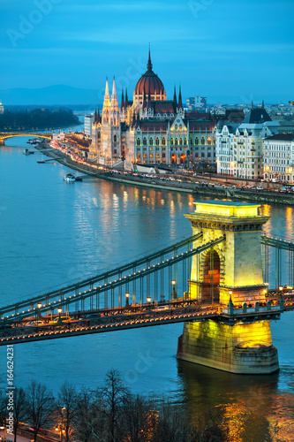 Overview of Budapest at sunset