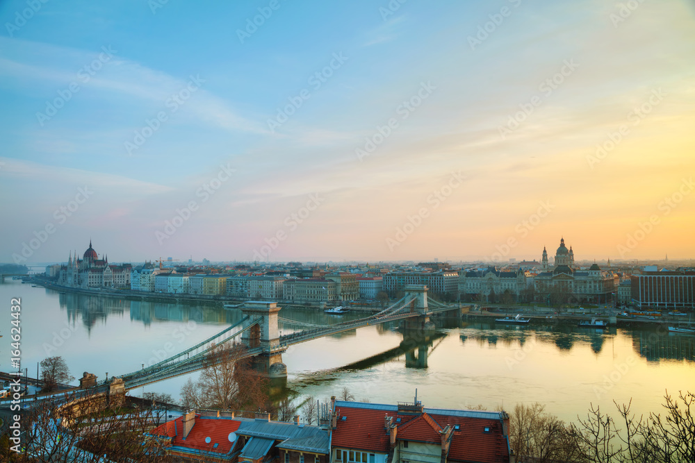 Overview of Budapest with the Parliament building
