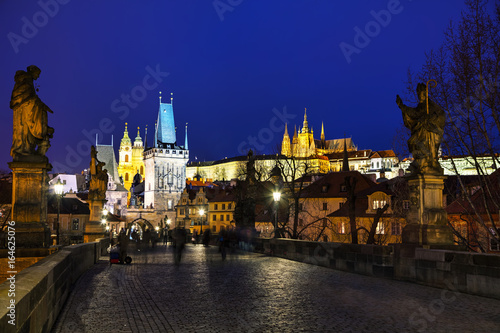 Charles bridge in the evening in Prague