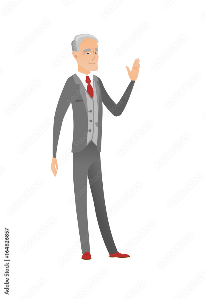 Senior caucasian businessman waving hand. Senior caucasian businessman waving hand.