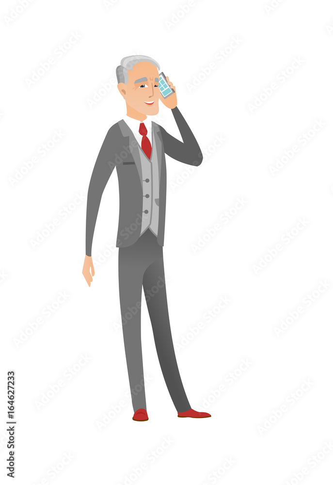 Caucasian businessman talking on a mobile phone. Caucasian businessman talking on a mobile phone.