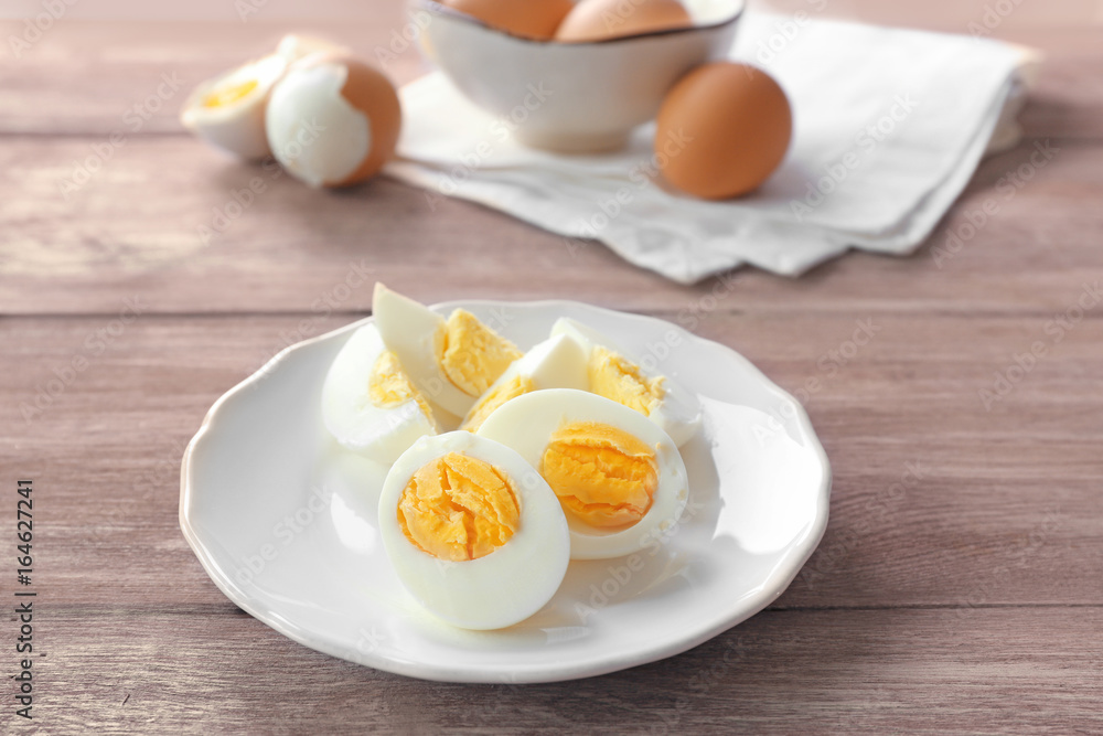 Tasty hard boiled eggs on plate. Nutrition concept Tasty hard boiled eggs on plate. Nutrition concept