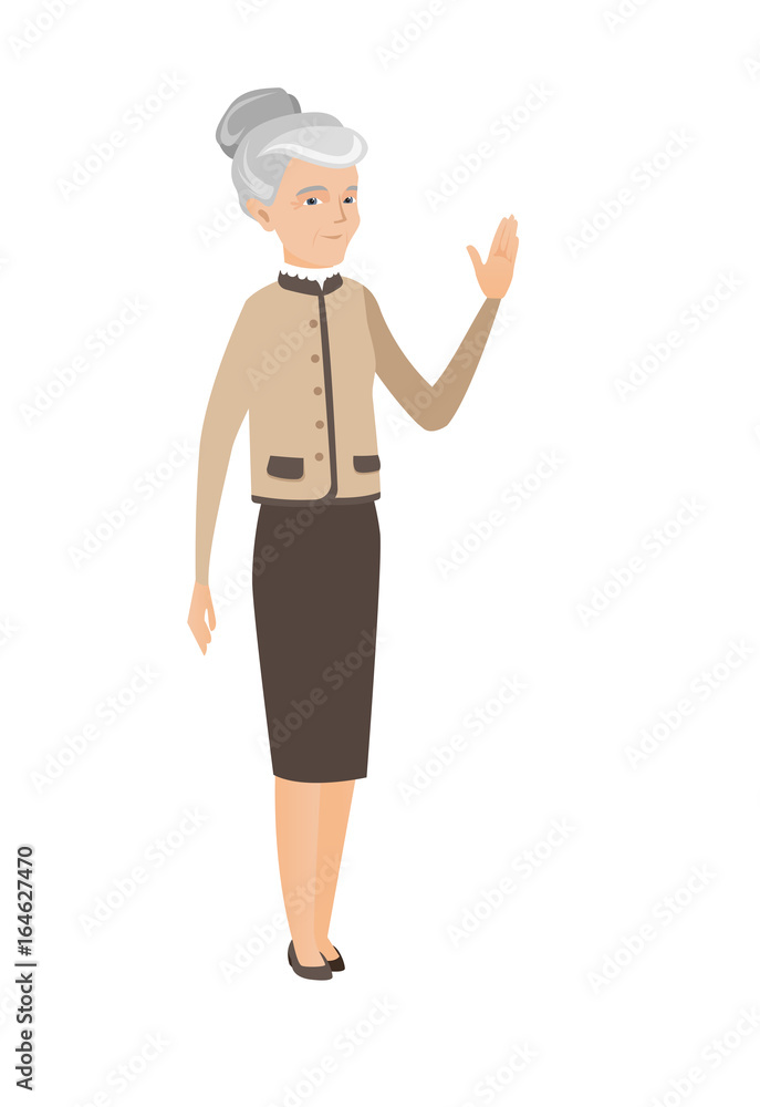 Senior caucasian business woman waving hand.