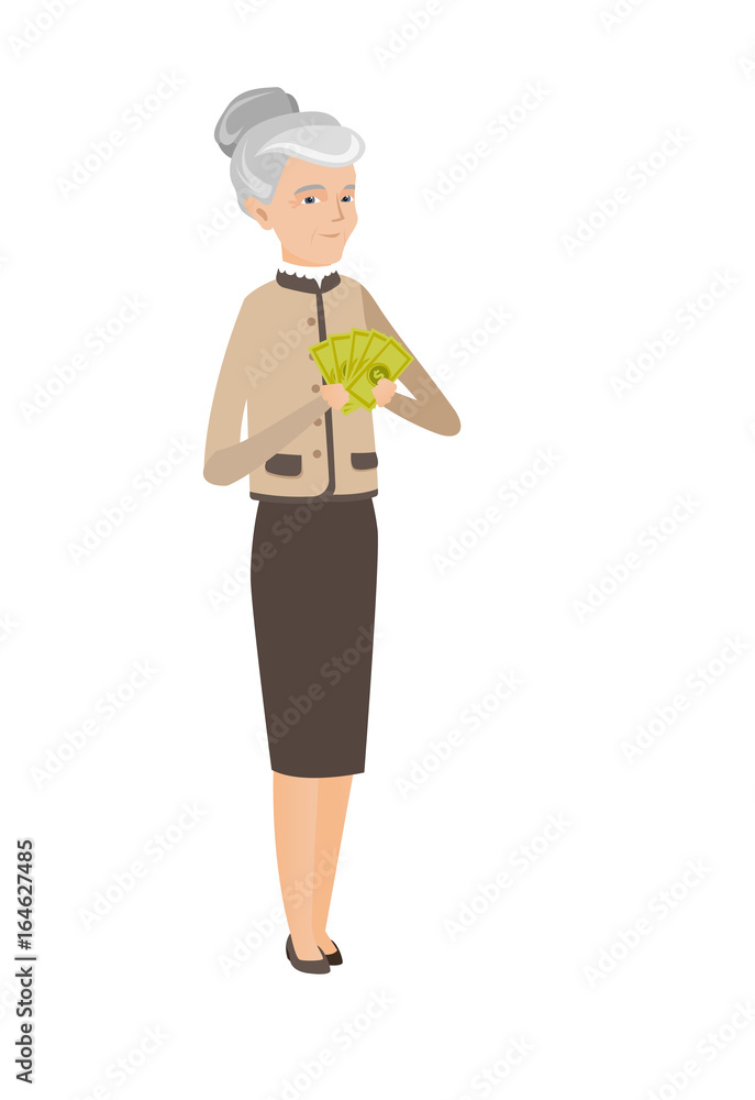 Senior caucasian business woman holding money. Senior caucasian business woman holding money.