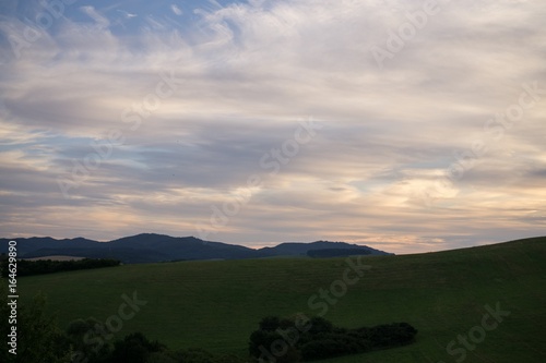 Colorful sunset on meadow. Slovakia