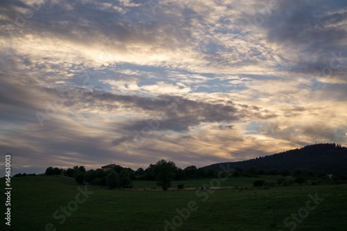 Colorful sunset on meadow. Slovakia