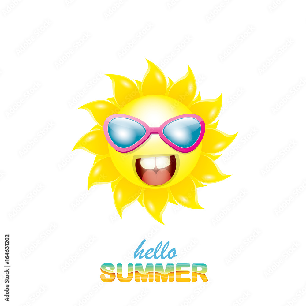 vector hello summer label with smiling shiny sun