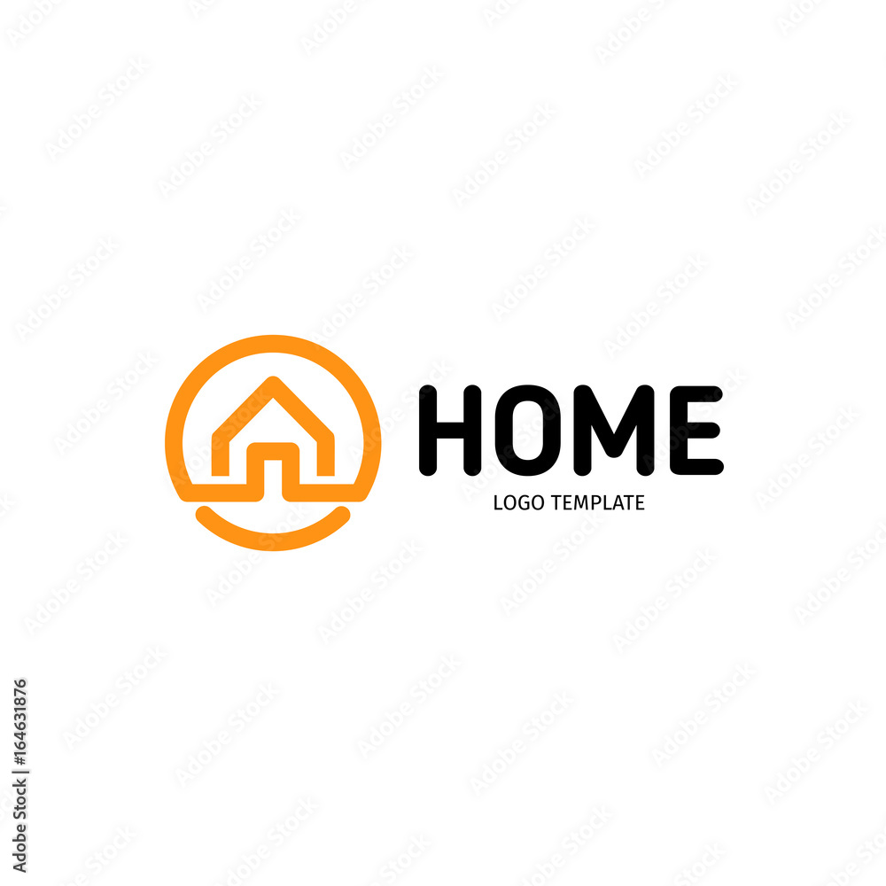 Home linear vector logo. Smart house line art orange and black logotype. Outline real estate icon. Home linear vector logo. Smart house line art orange and black logotype. Outline real estate icon.