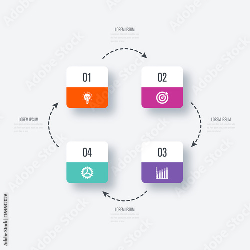 Business infographics template 4 steps with square